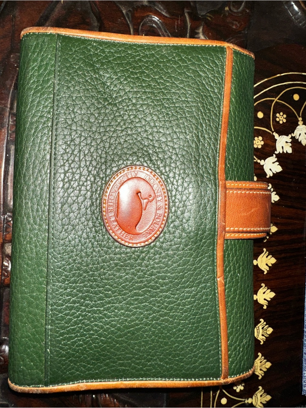 Dooney & Bourke Green Pebbled Leather Wallet with Brown Trim - Picture 2 of 5